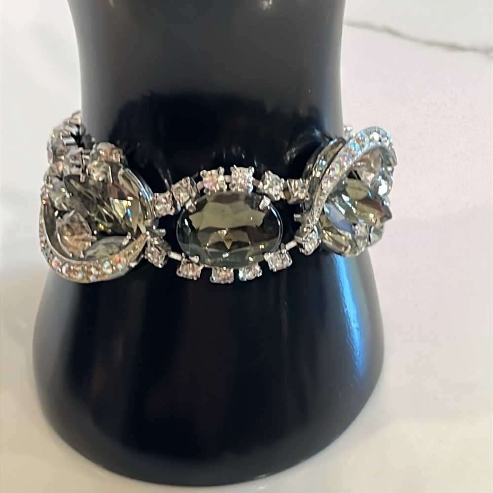 Vintage Smoky & Clear Rhinestones Bracelet. Every inch is beautiful & unique.